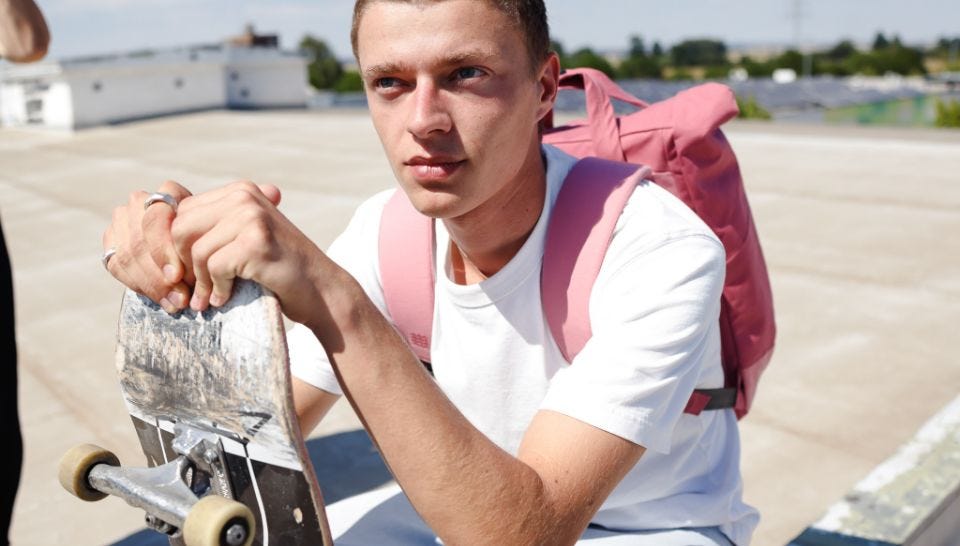 Werte von eoto Mann mit Skateboard und eoto Rucksack
